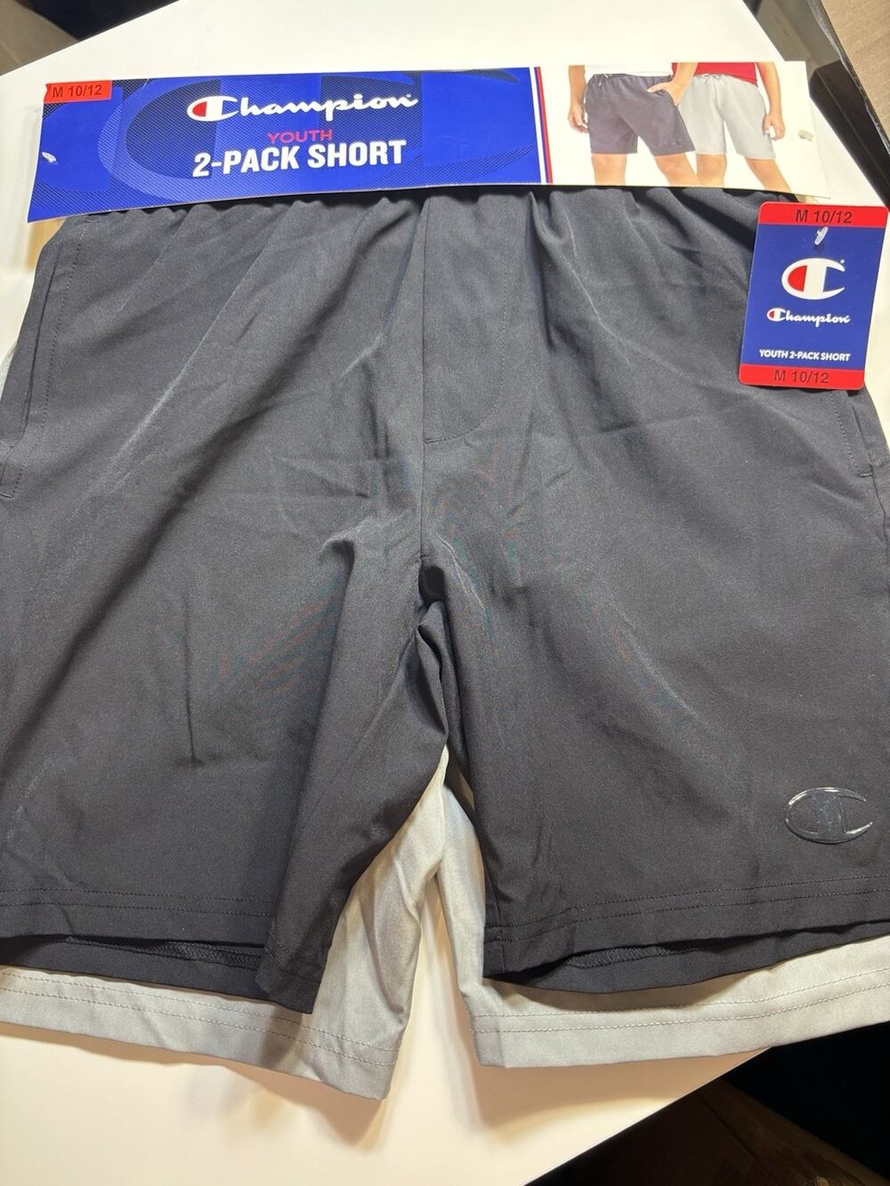 Champion Boys Youth 2-Pack Solid Athletic Shorts Gray/Black Size 10/12